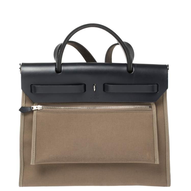 Pre Owned Hermès Bleu Indigo/Khaki Canvas and Leather Herbag Zip 31 Bag