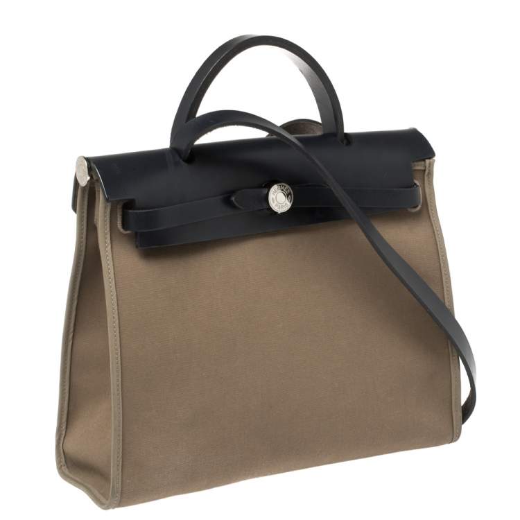 Pre Owned Hermès Bleu Indigo/Khaki Canvas and Leather Herbag Zip 31 Bag