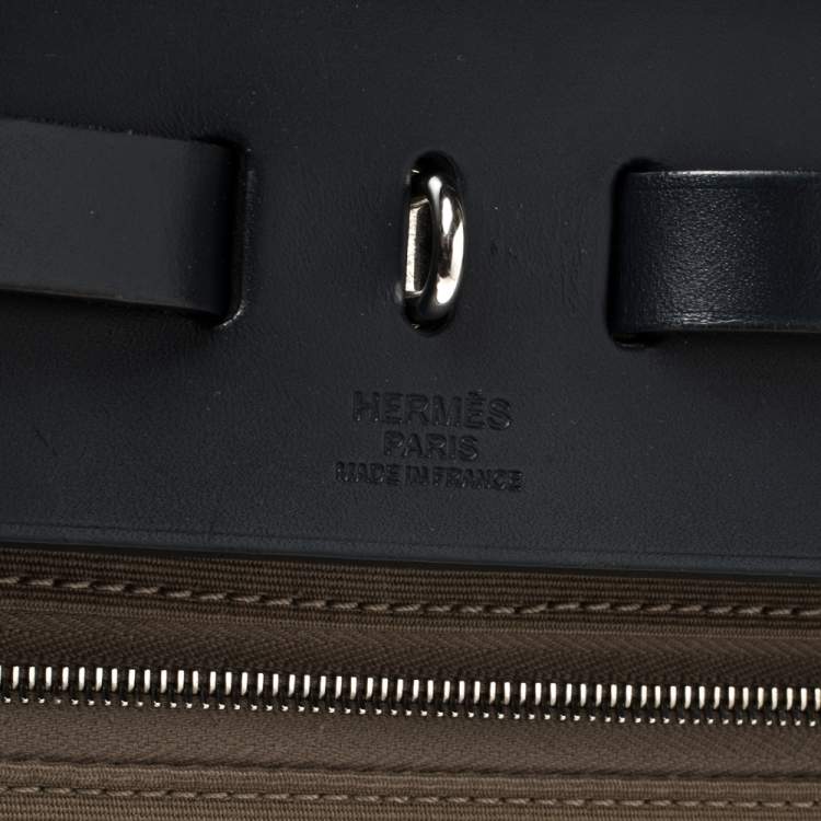 Pre Owned Hermès Bleu Indigo/Khaki Canvas and Leather Herbag Zip 31 Bag