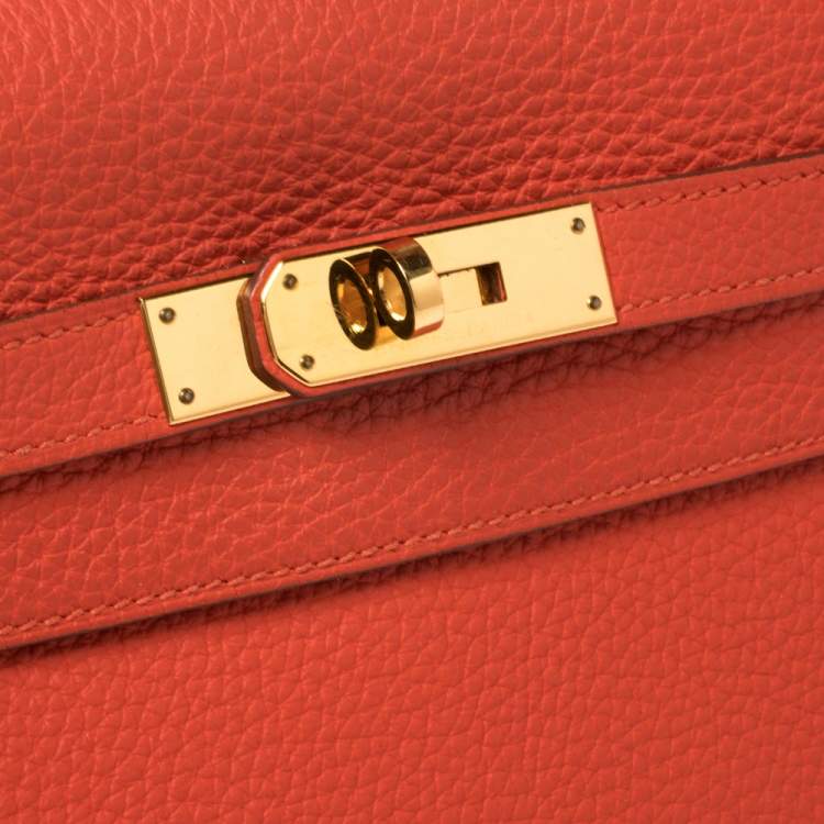 Pre Owned Hermes Rouge Pivoine Togo Leather Gold Hardware Kelly Retourne 32 Bag