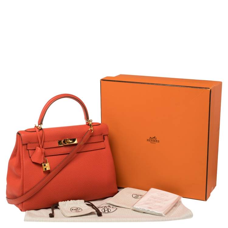 Pre Owned Hermes Rouge Pivoine Togo Leather Gold Hardware Kelly Retourne 32 Bag