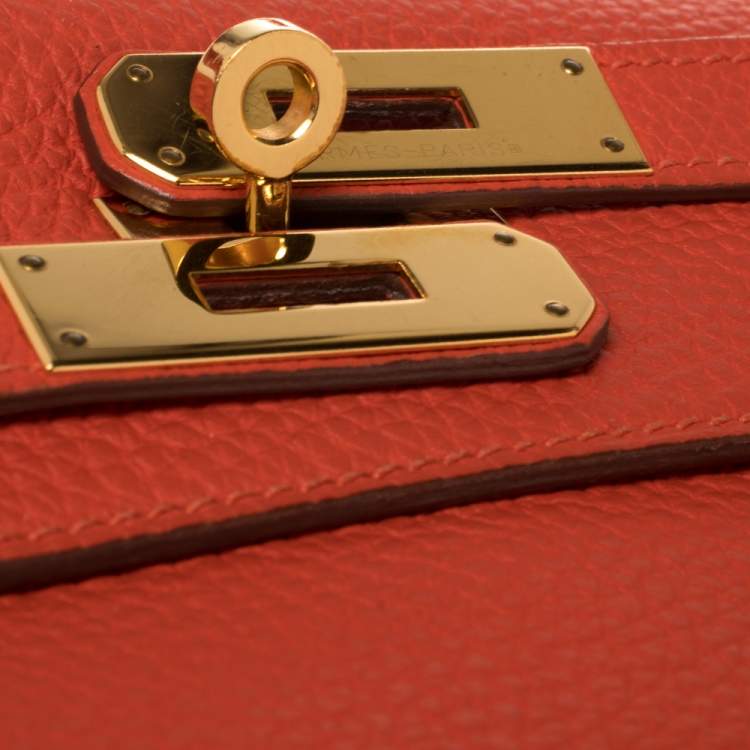 Pre Owned Hermes Rouge Pivoine Togo Leather Gold Hardware Kelly Retourne 32 Bag