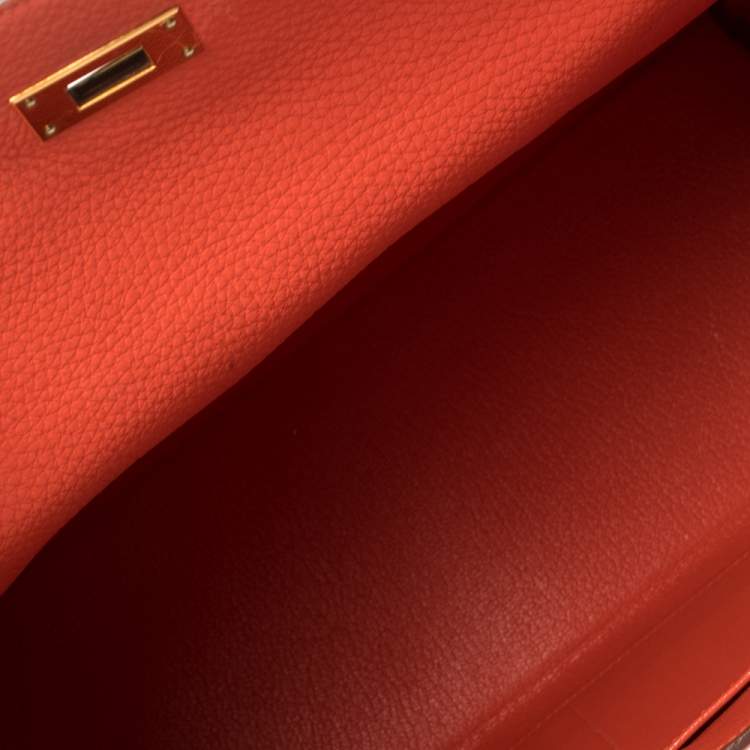 Pre Owned Hermes Rouge Pivoine Togo Leather Gold Hardware Kelly Retourne 32 Bag