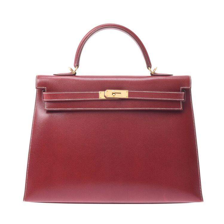 Pre Owned Hermes Burgundy Leather Kelly 35 bag