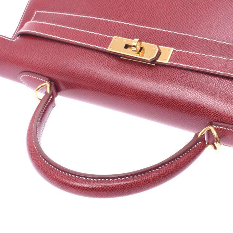 Pre Owned Hermes Burgundy Leather Kelly 35 bag