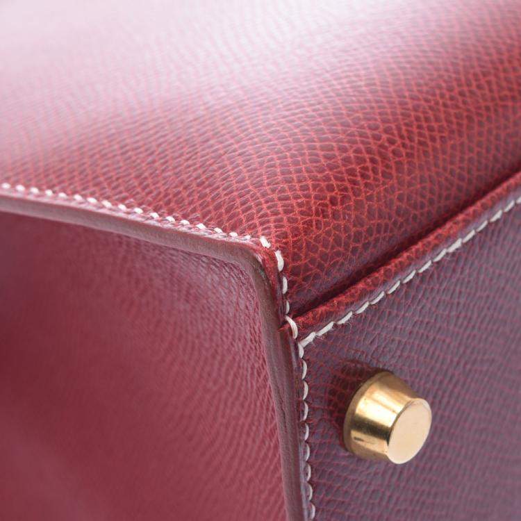 Pre Owned Hermes Burgundy Leather Kelly 35 bag