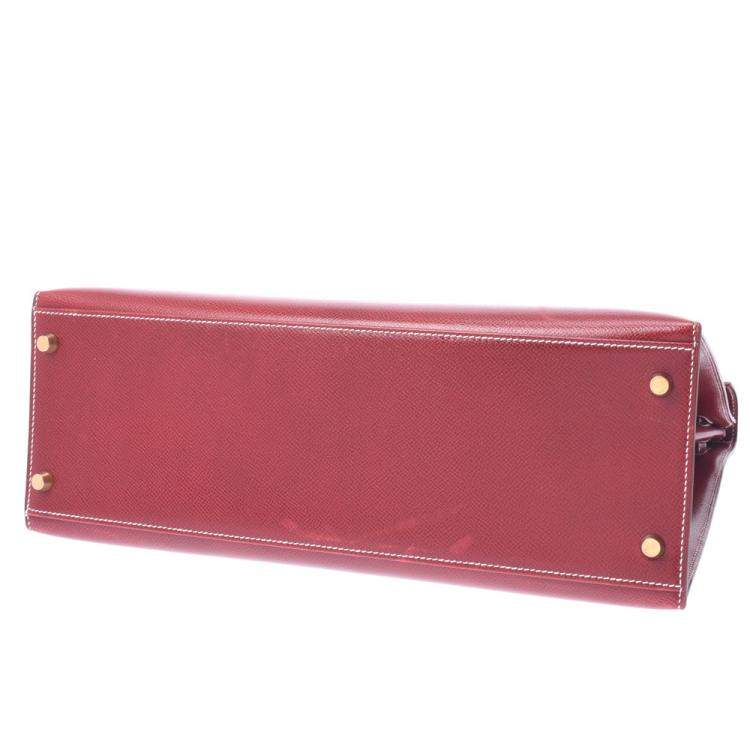 Pre Owned Hermes Burgundy Leather Kelly 35 bag