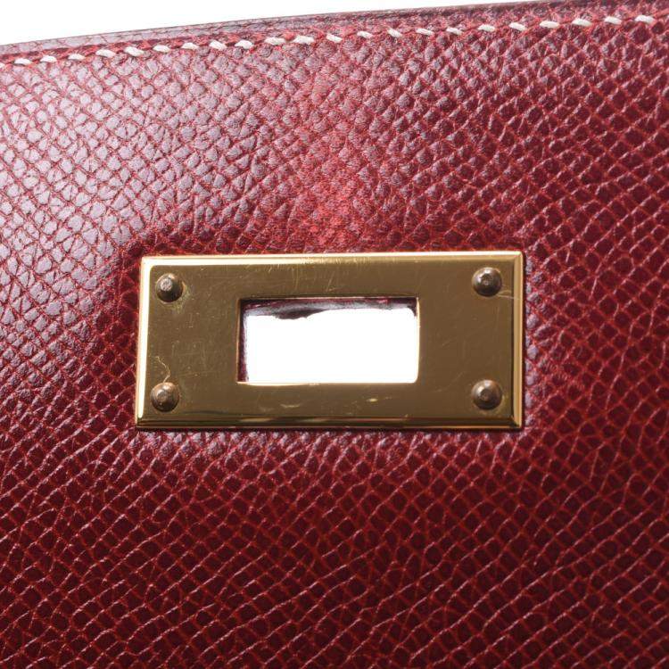 Pre Owned Hermes Burgundy Leather Kelly 35 bag