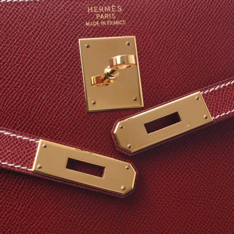 Pre Owned Hermes Burgundy Leather Kelly 35 bag