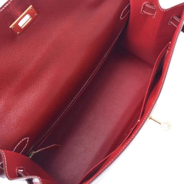Pre Owned Hermes Burgundy Leather Kelly 35 bag