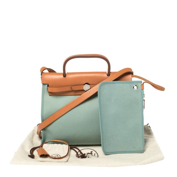 Pre Owned Hermes Barenia/Ciel Canvas And Leather Herbag Zip 31 Bag