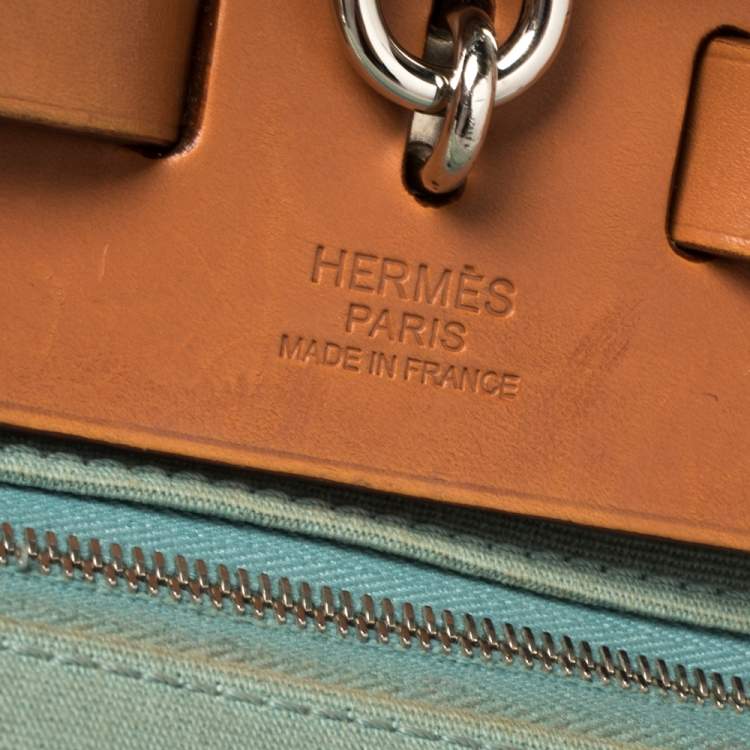 Pre Owned Hermes Barenia/Ciel Canvas And Leather Herbag Zip 31 Bag