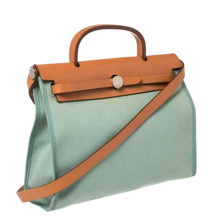 Pre Owned Hermes Barenia/Ciel Canvas And Leather Herbag Zip 31 Bag