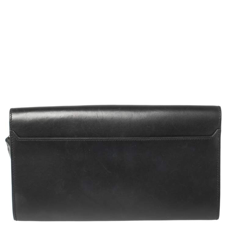 Pre Owned Hermes Black Leather Palladium Hardware Goodlock Clutch