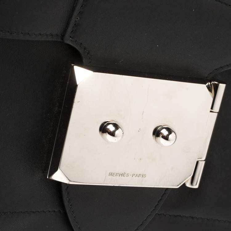 Pre Owned Hermes Black Leather Palladium Hardware Goodlock Clutch