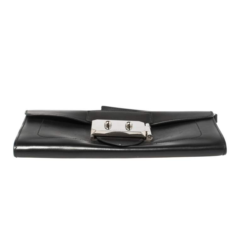Pre Owned Hermes Black Leather Palladium Hardware Goodlock Clutch