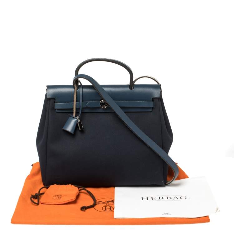 Pre Owned Hermes Blue Marine/Saphir Canvas and Leather Herbag Zip 31 Bag