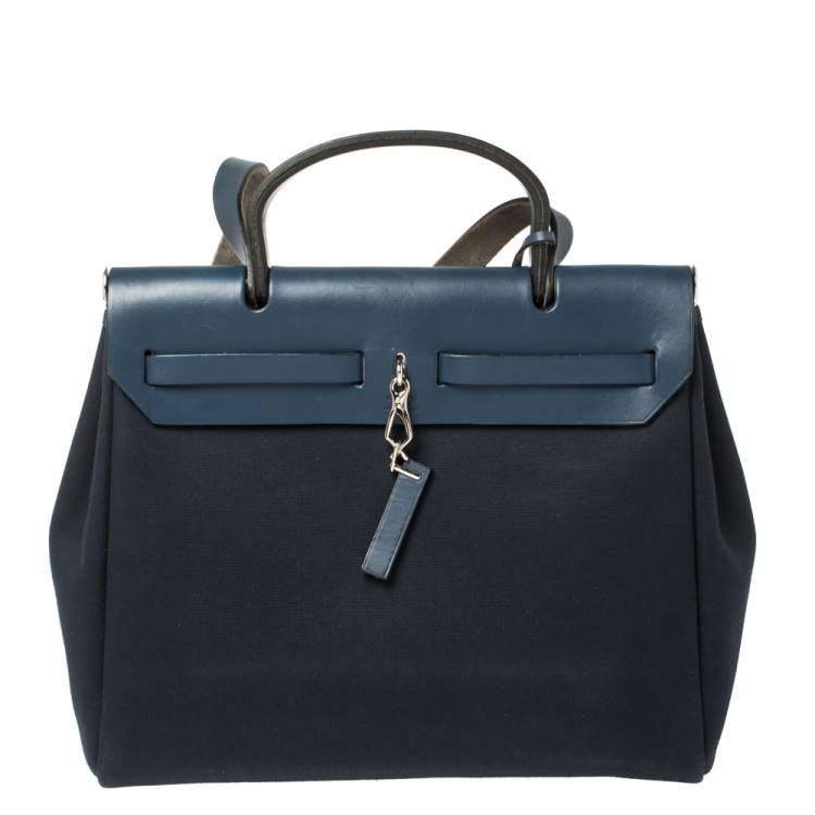 Pre Owned Hermes Blue Marine/Saphir Canvas and Leather Herbag Zip 31 Bag