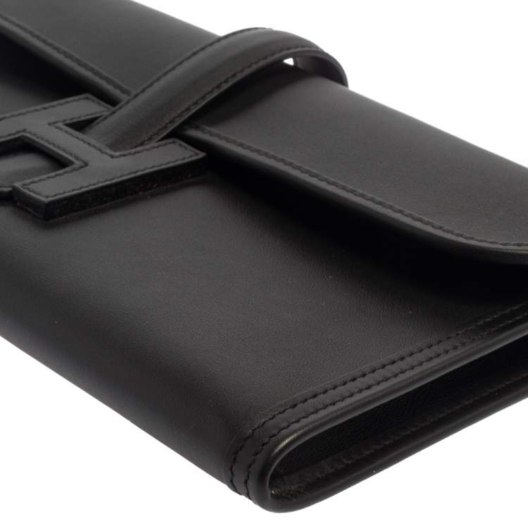 Pre Owned Hermes Black Swift Leather Elan Jige 29 Clutch