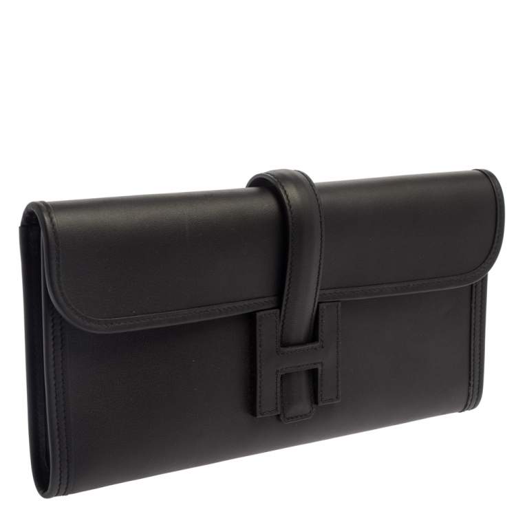 Pre Owned Hermes Black Swift Leather Elan Jige 29 Clutch