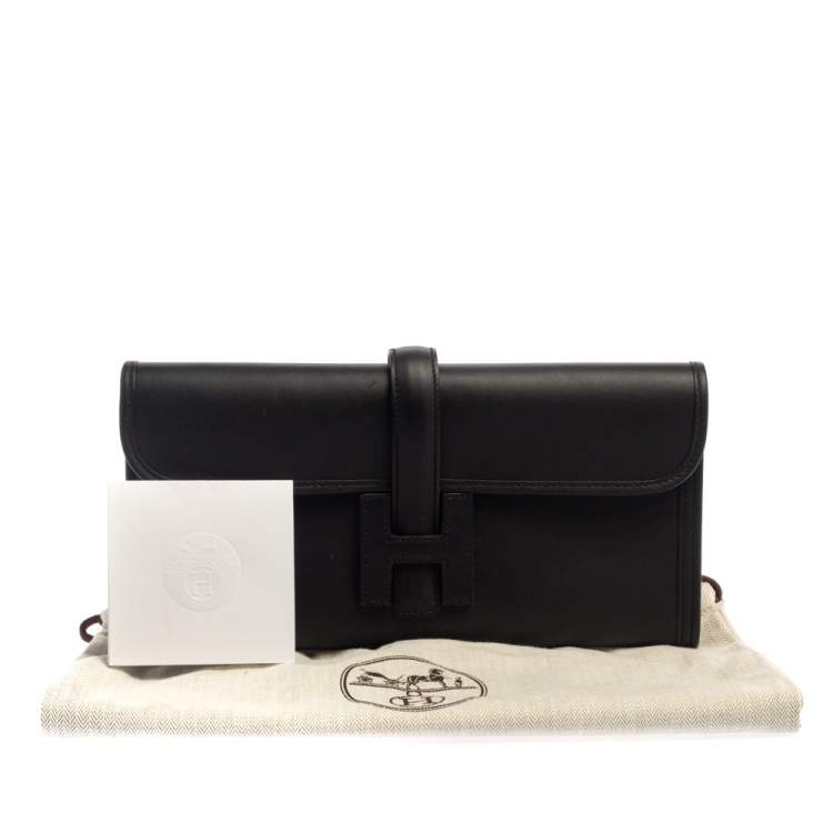 Pre Owned Hermes Black Swift Leather Elan Jige 29 Clutch