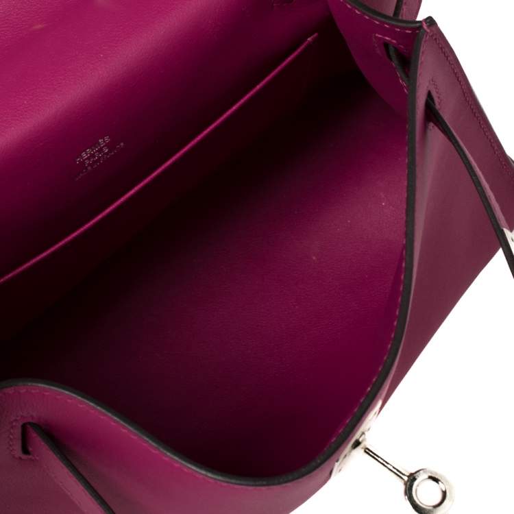 Pre Owned Hermes Cyclamen Swift Leather Palladium Hardware Kelly Pochette