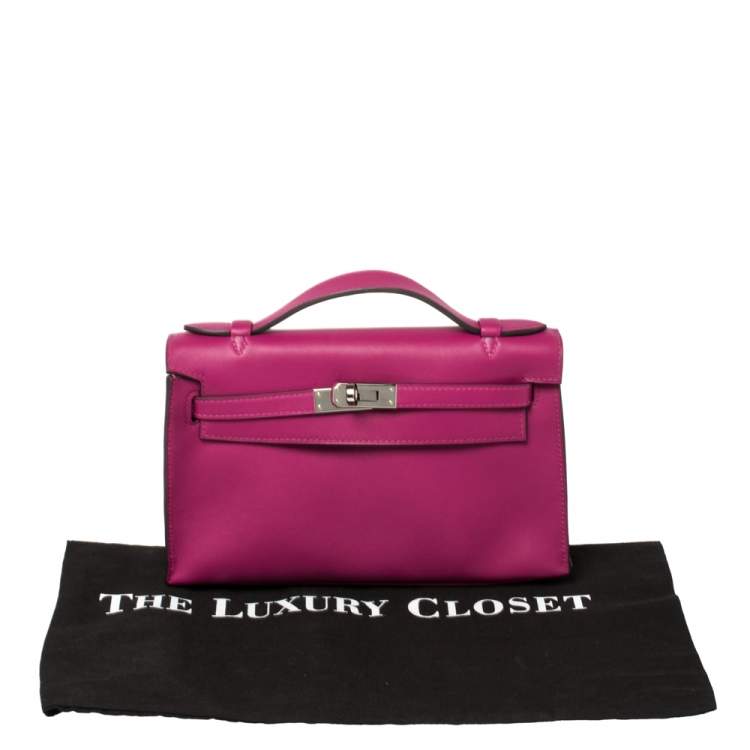 Pre Owned Hermes Cyclamen Swift Leather Palladium Hardware Kelly Pochette