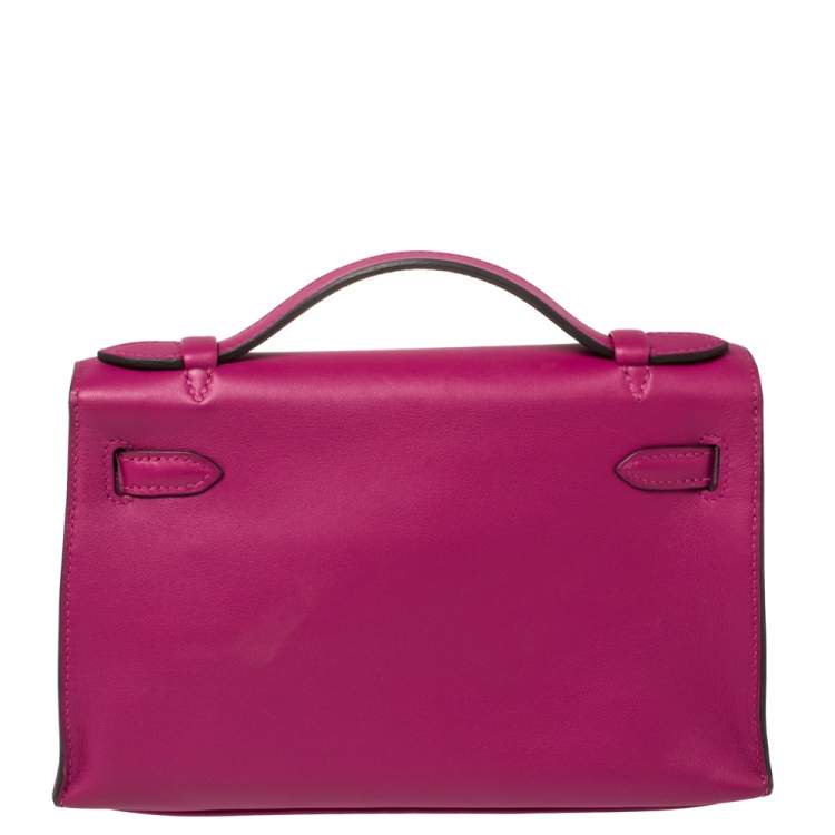 Pre Owned Hermes Cyclamen Swift Leather Palladium Hardware Kelly Pochette