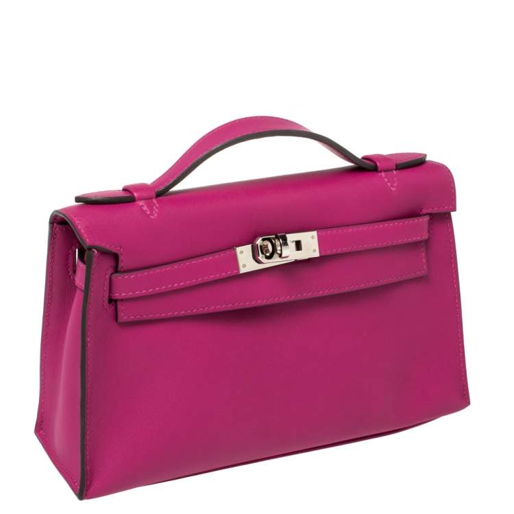 Pre Owned Hermes Cyclamen Swift Leather Palladium Hardware Kelly Pochette