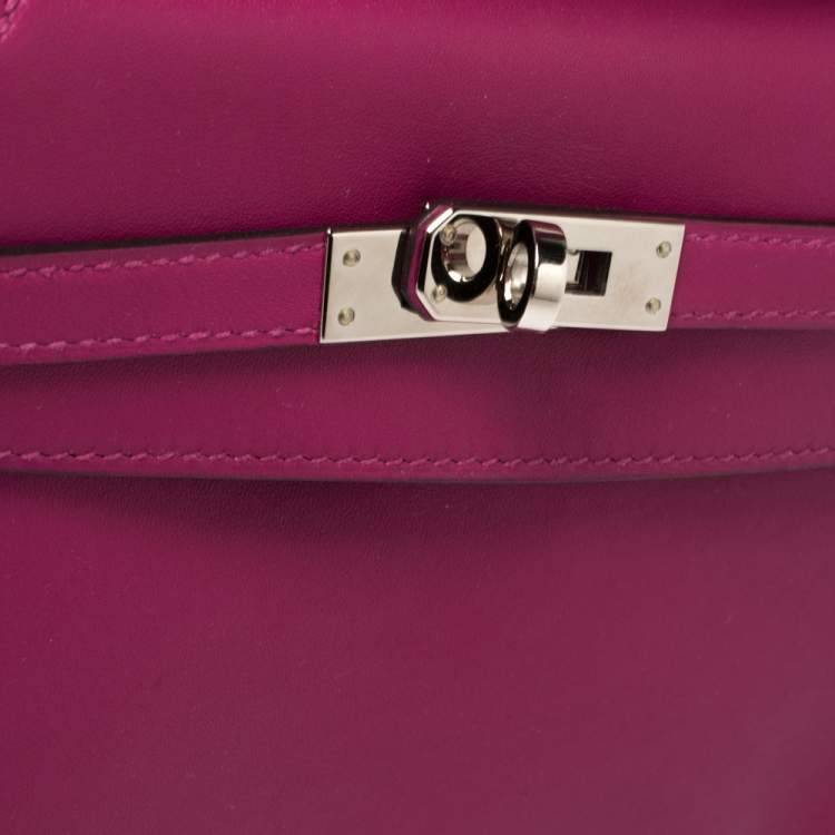 Pre Owned Hermes Cyclamen Swift Leather Palladium Hardware Kelly Pochette