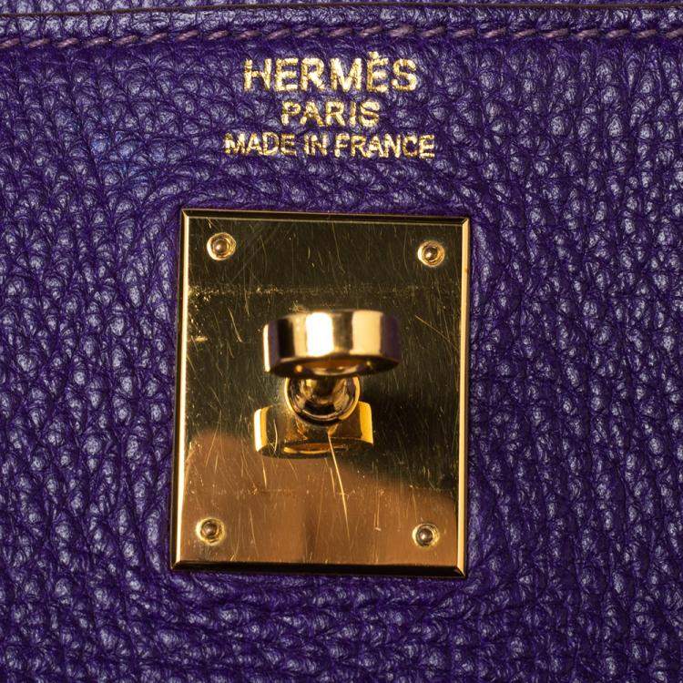 Pre Owned Hermes Ultraviolet Togo Leather Gold Plated Kelly Retourne 40 Bag