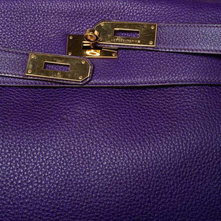 Pre Owned Hermes Ultraviolet Togo Leather Gold Plated Kelly Retourne 40 Bag