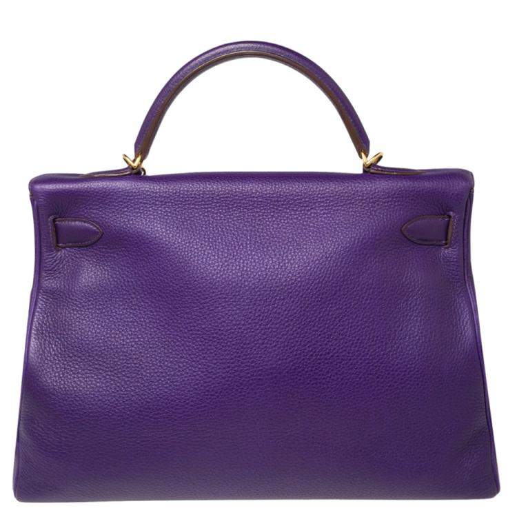 Pre Owned Hermes Ultraviolet Togo Leather Gold Plated Kelly Retourne 40 Bag