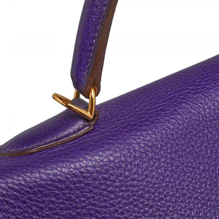 Pre Owned Hermes Ultraviolet Togo Leather Gold Plated Kelly Retourne 40 Bag