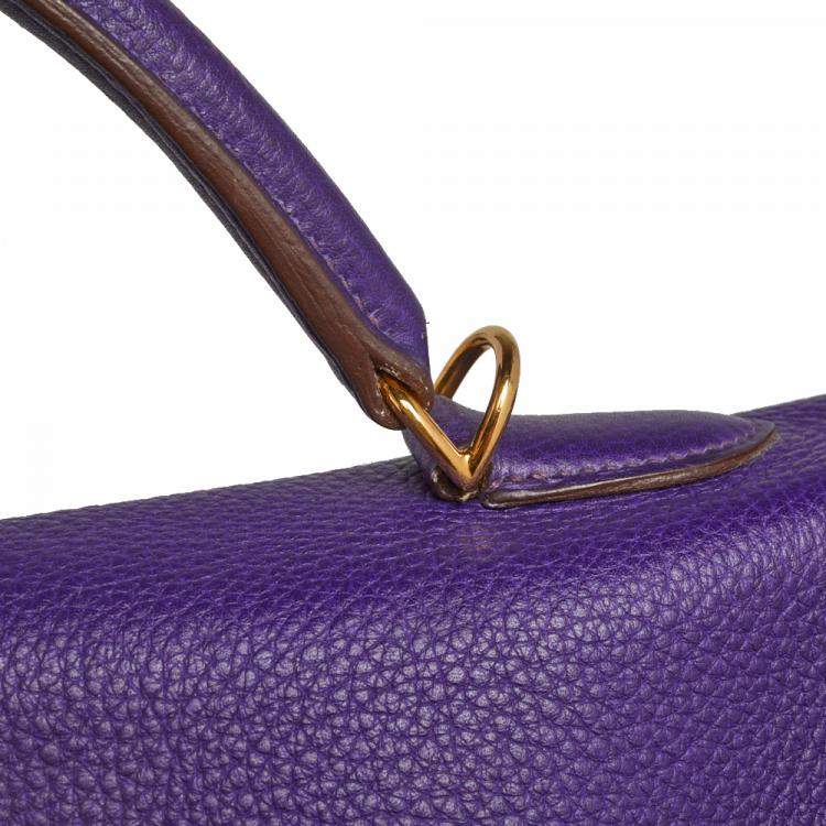 Pre Owned Hermes Ultraviolet Togo Leather Gold Plated Kelly Retourne 40 Bag