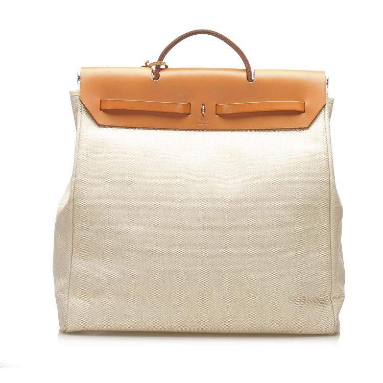 Pre Owned Hermes Cream/Brown Toile Canvas Herbag GM Bag