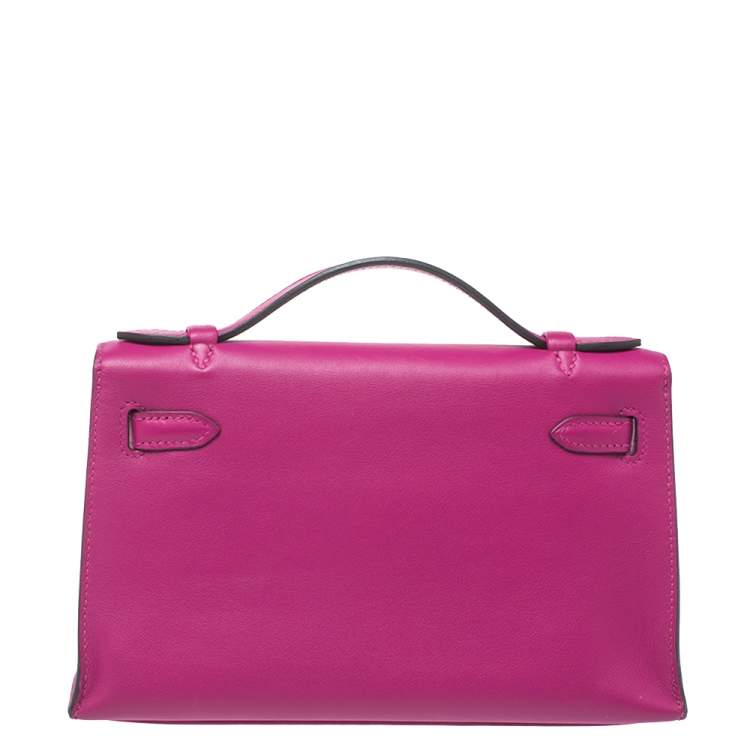 Pre Owned Hermès Cyclamen Swift Leather Palladium Hardware Kelly Pochette