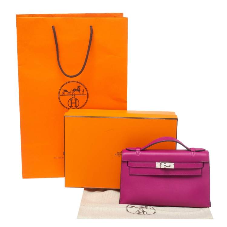 Pre Owned Hermès Cyclamen Swift Leather Palladium Hardware Kelly Pochette