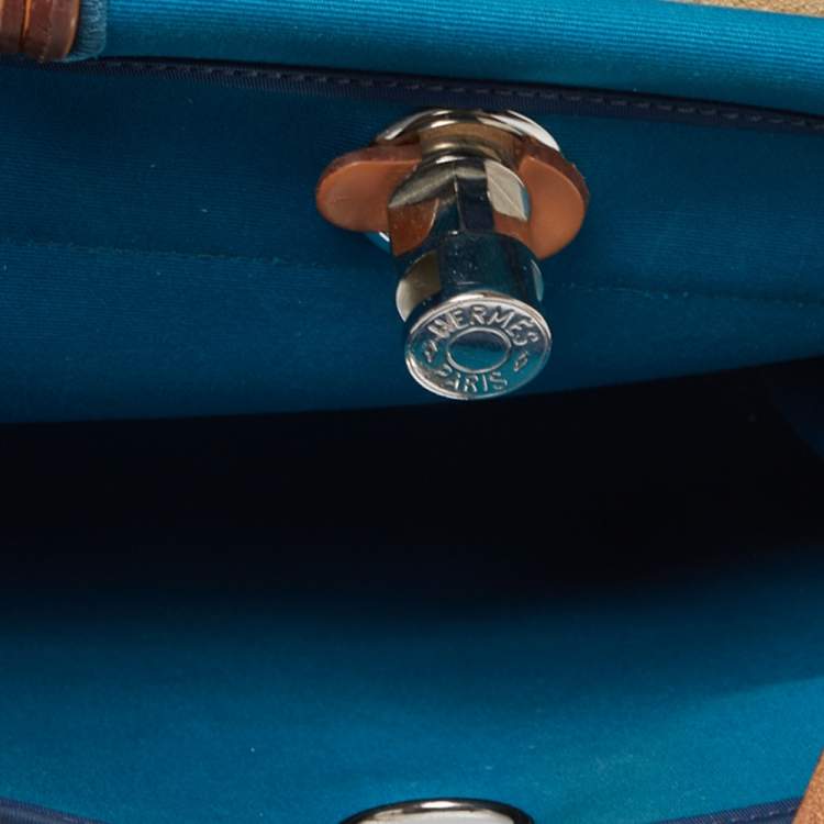 Pre Owned Hermes Bleu Izmir/Natural Canvas And Leather Herbag Zip 31 Bag