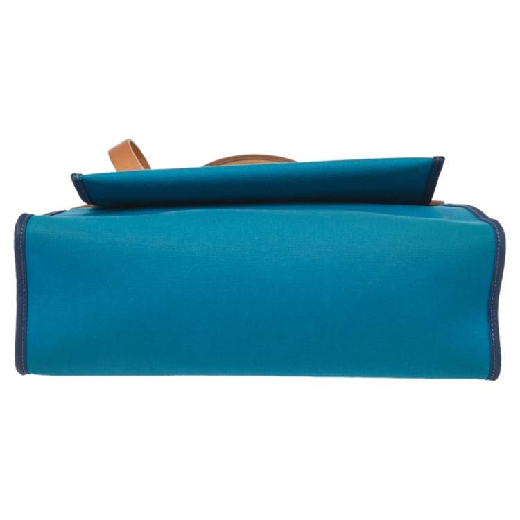 Pre Owned Hermes Bleu Izmir/Natural Canvas And Leather Herbag Zip 31 Bag