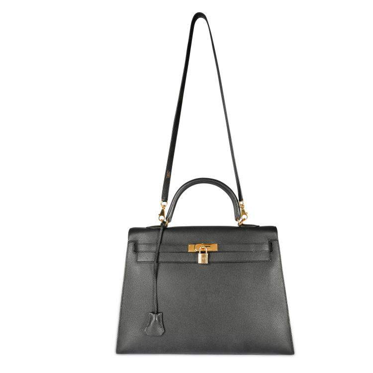 Pre Owned Hermes Black Epsom Leather Gold Hardware Kelly Sellier 35 Bag