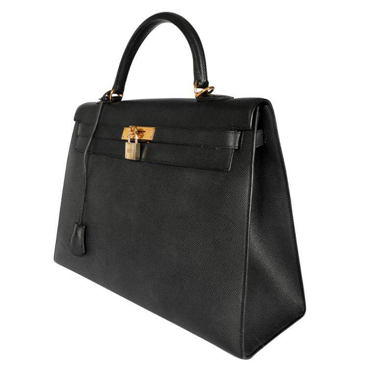 Pre Owned Hermes Black Epsom Leather Gold Hardware Kelly Sellier 35 Bag