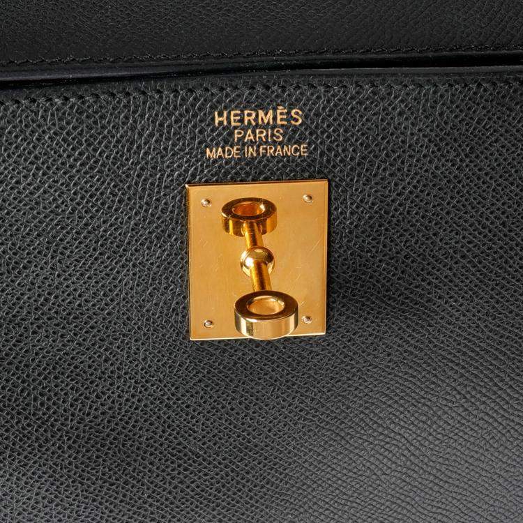 Pre Owned Hermes Black Epsom Leather Gold Hardware Kelly Sellier 35 Bag