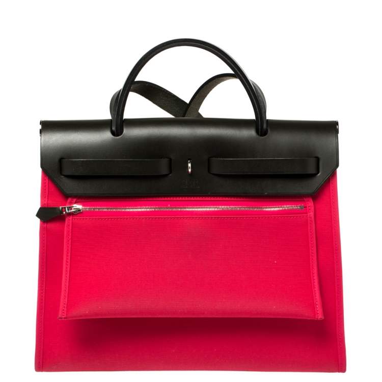 مملوكة مسبقًا Hermes Extreme Rose/Khaki Canvas and Leather Herbag Zip 31 Bag
