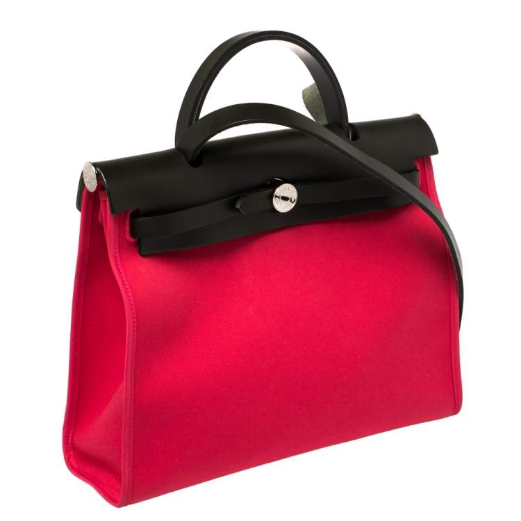 مملوكة مسبقًا Hermes Extreme Rose/Khaki Canvas and Leather Herbag Zip 31 Bag