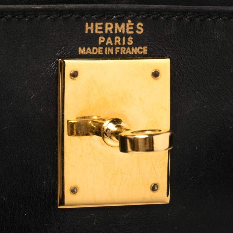 Pre Owned Hermes Black Box Calf Leather Gold Hardware Kelly Retourne 28 Bag