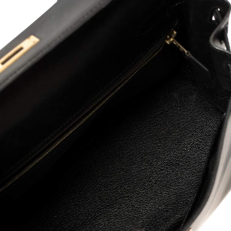 Pre Owned Hermes Black Box Calf Leather Gold Hardware Kelly Retourne 28 Bag