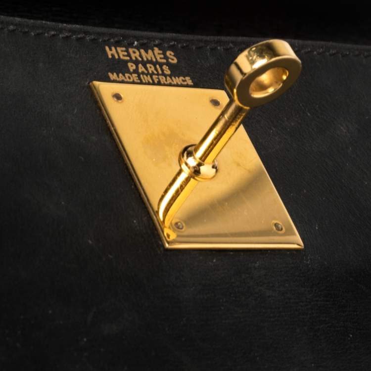Pre Owned Hermes Black Box Calf Leather Gold Hardware Kelly Retourne 28 Bag