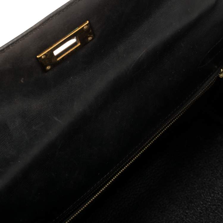 Pre Owned Hermes Black Box Calf Leather Gold Hardware Kelly Retourne 28 Bag