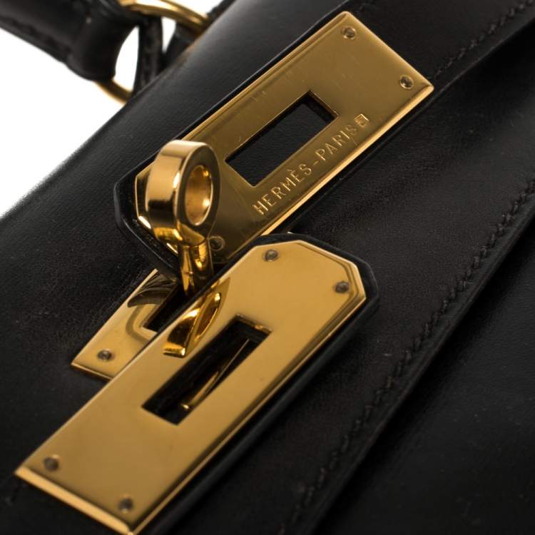 Pre Owned Hermes Black Box Calf Leather Gold Hardware Kelly Retourne 28 Bag